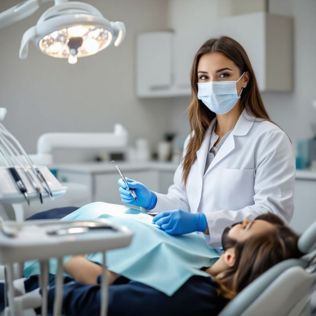 Dentista realizando tratamento